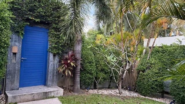The garden and the pedestrian entrance
